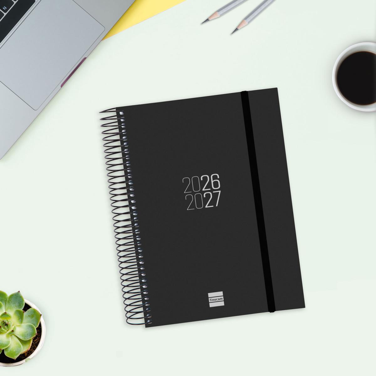 Agenda curso 2026-2027 Espir E10-155x212 mm 1 día página Finocam negro 2