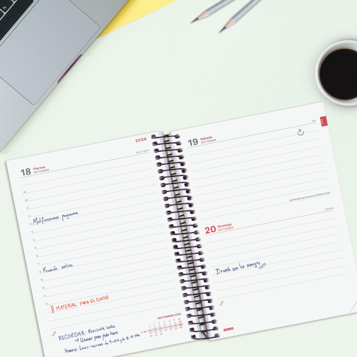 Agenda curso 2026-2027 Espir E10-155x212 mm 1 día página Finocam negro 3