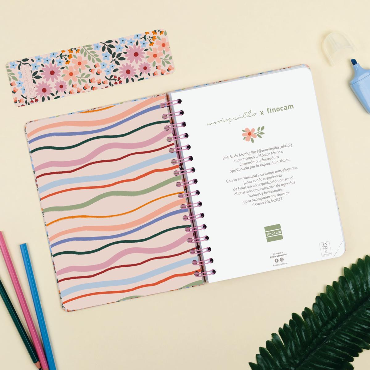Agenda curso 2026-2027 Moniquilla E10-155x212 mm semana vista horizontal Finocam rosa 3