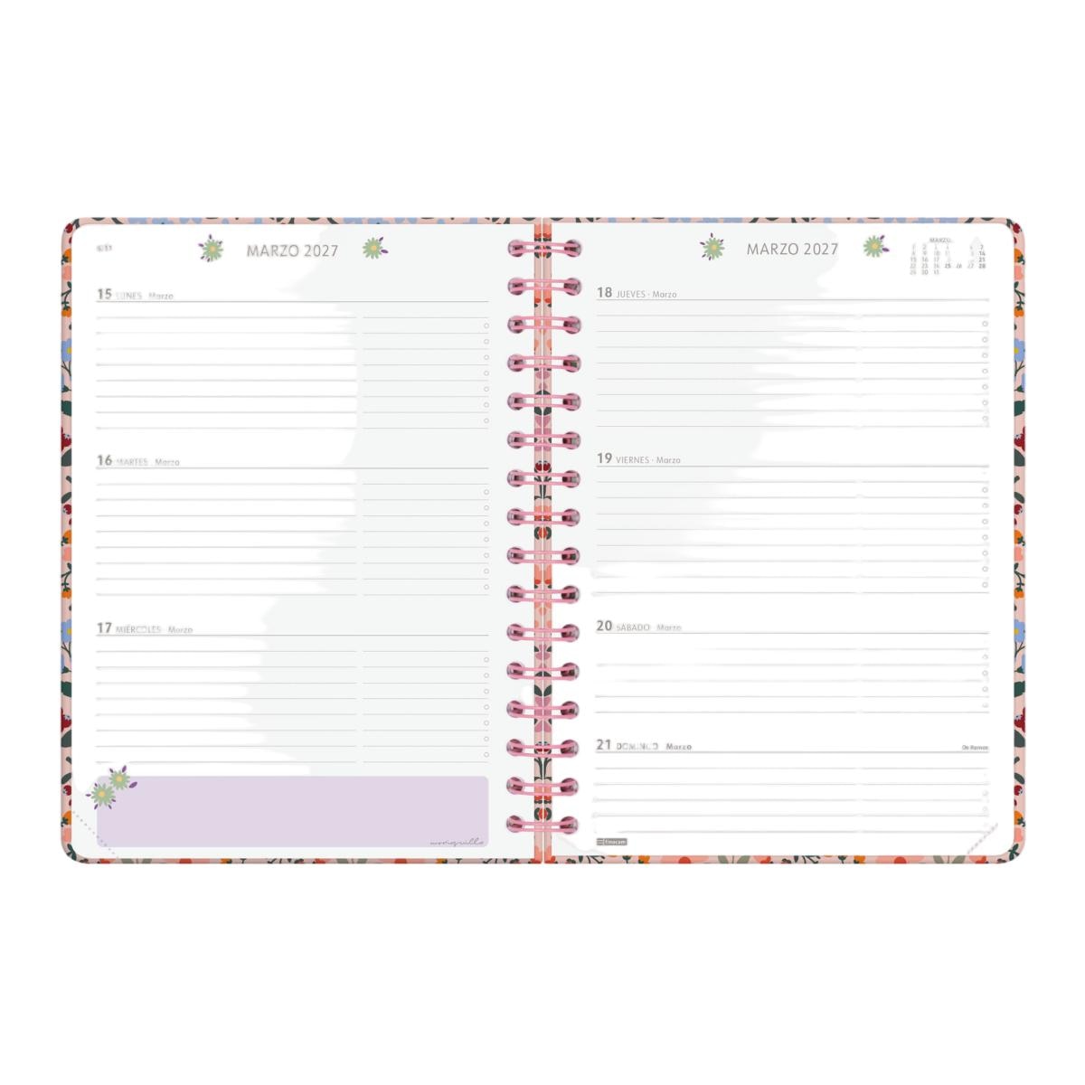 Agenda curso 2026-2027 Moniquilla E10-155x212 mm semana vista horizontal Finocam rosa 8