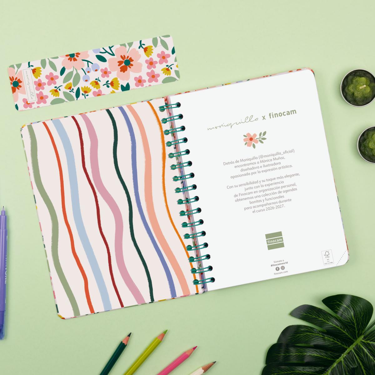 Agenda curso 2026-2027 Moniquilla E10-155x212 mm semana vista horizontal Finocam verde 3