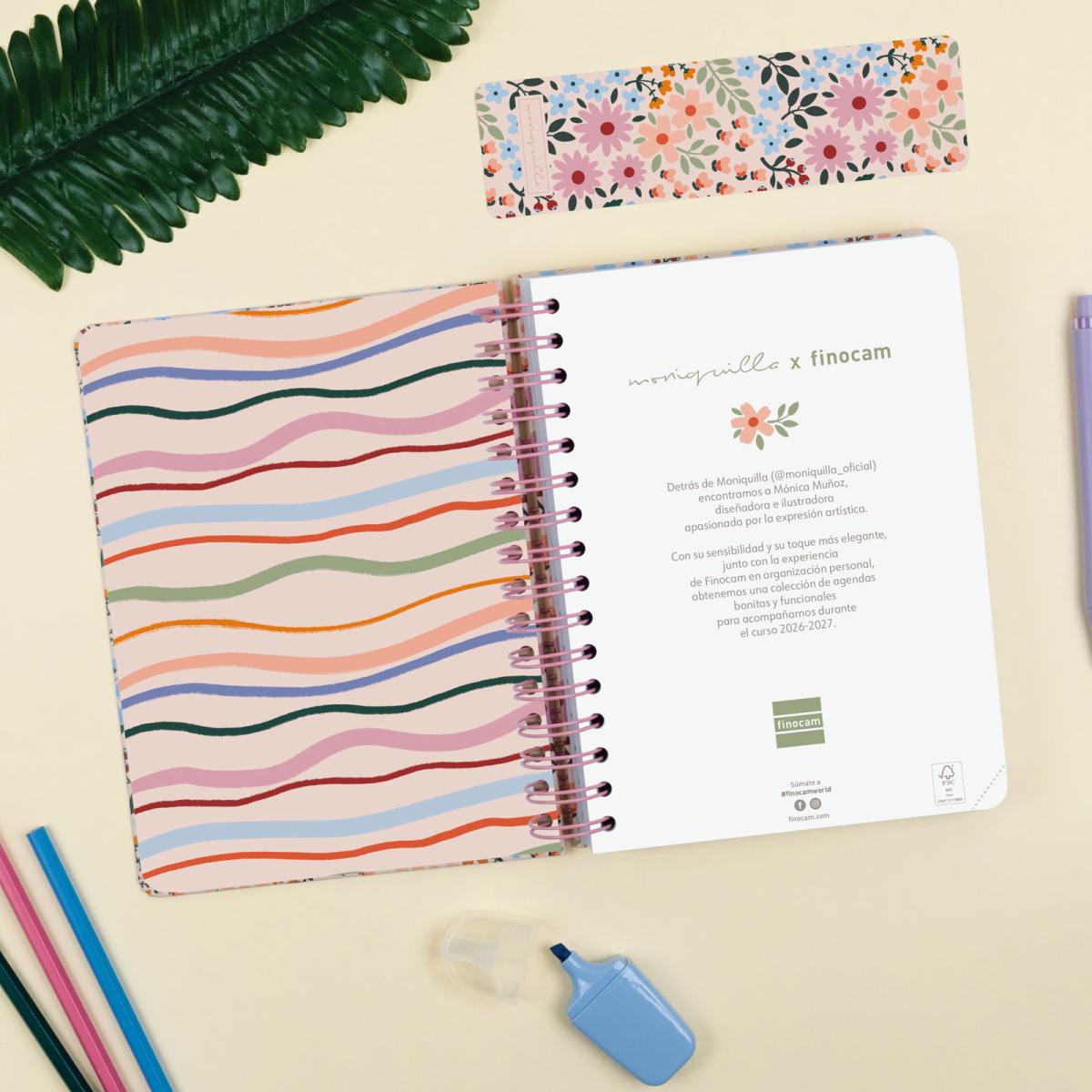 Agenda curso 2026-2027 Moniquilla E10-155x212 mm 1 día página Finocam rosa 3