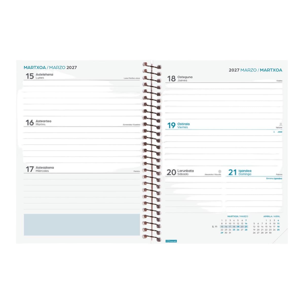 Agenda curso 2026-2027 Secundaria 8º-120x164 mm semana vista horizontal Finocam negro euskera multilingüe Negro-5