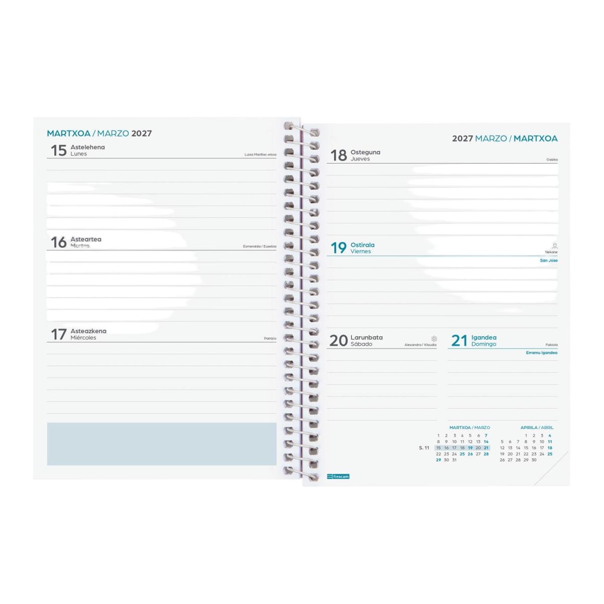 Agenda curso 2026-2027 Secundaria 8º-120x164 mm semana vista horizontal Fiori Finocam euskera multilingüe Multicolor-5
