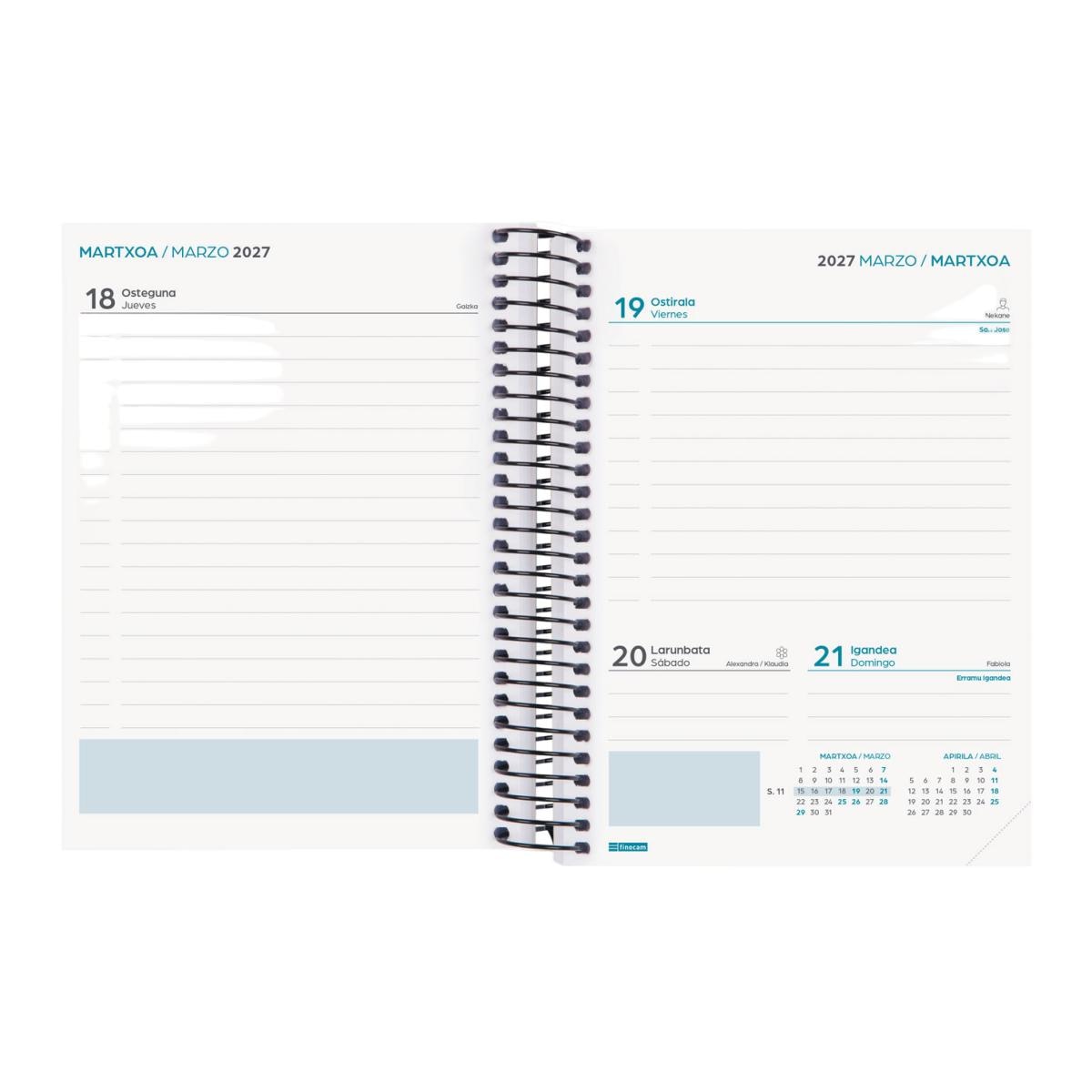 Agenda curso 2026-2027 Secundaria 8º-120x164 mm 1 día página Finocam negro euskera multilingüe Negro-5