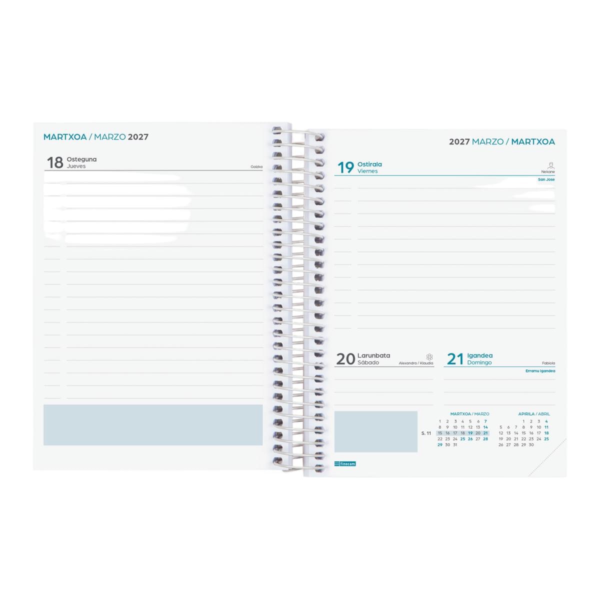 Agenda curso 2026-2027 Secundaria 8º-120x164 mm 1 día página Fiori Finocam euskera multilingüe Multicolor-5