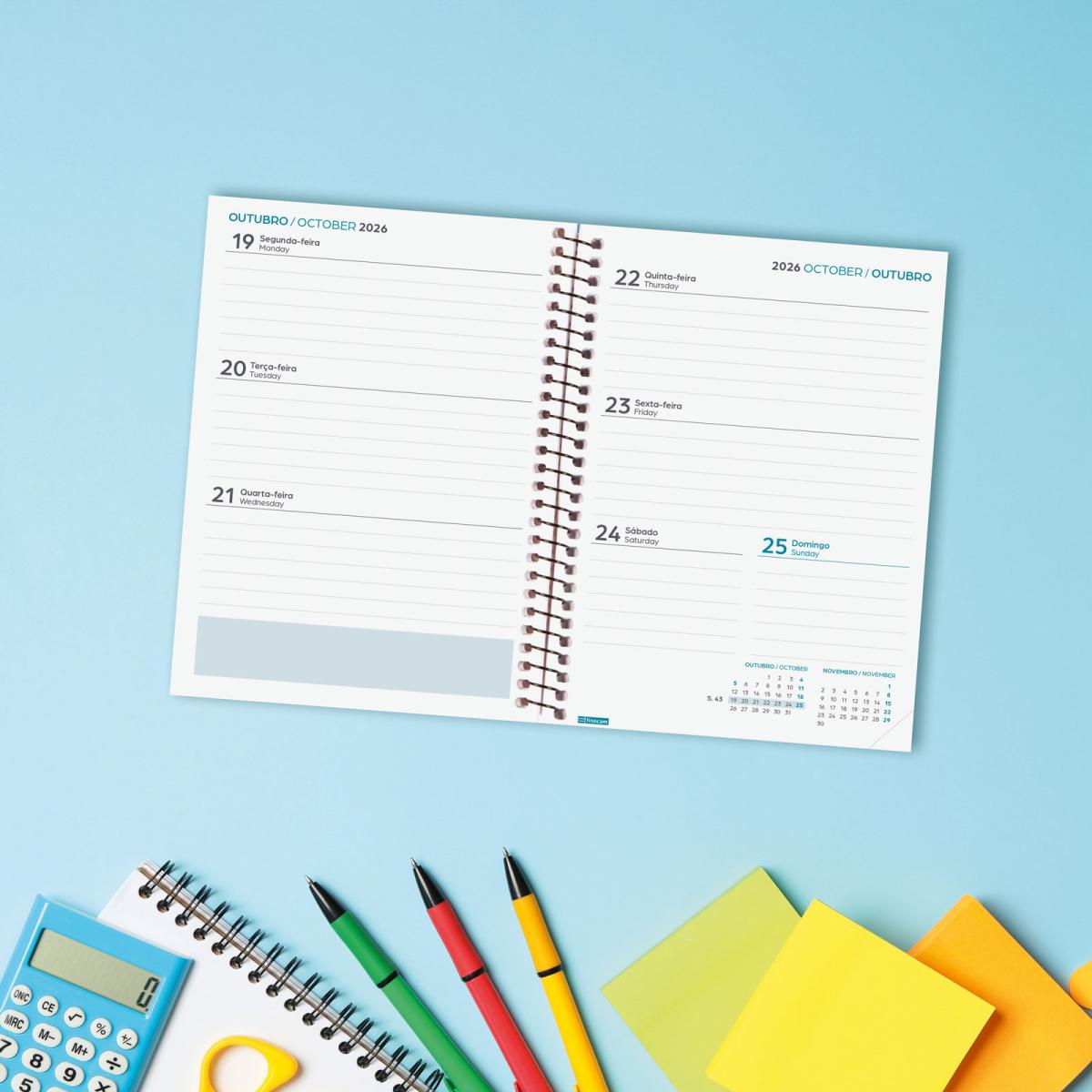 Agenda Curso 2026-2027 Gamma 8º-120x164 mm Vista Semanal Horizontal Portugués Multilingüe - Preto Preto-3