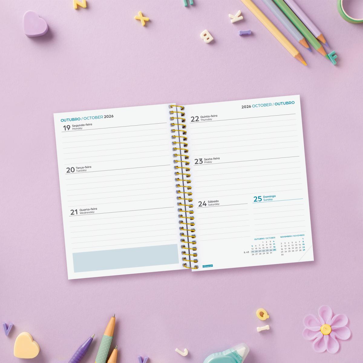 Agenda Curso 2026-2027 Gamma 8º-120x164 mm Vista Semanal Horizontal Shine Portugués Multilingüe Multicolor-3