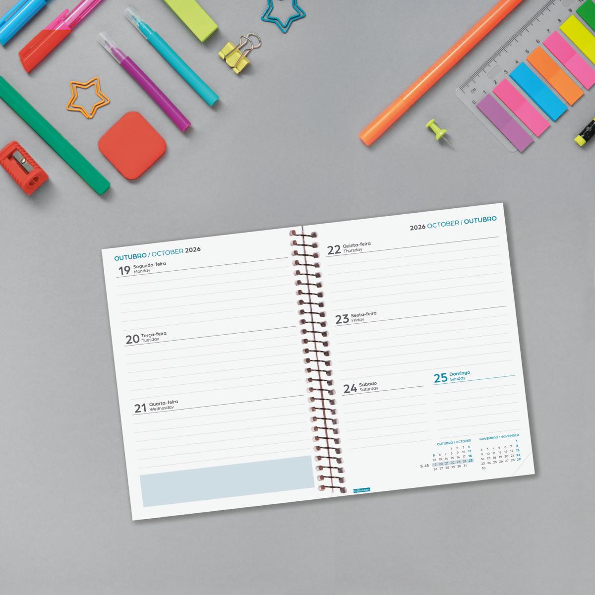Agenda Curso 2026-2027 Gamma 8º-120x164 mm Vista Semanal Horizontal Colors Portugués Multilingüe Multicolor-3