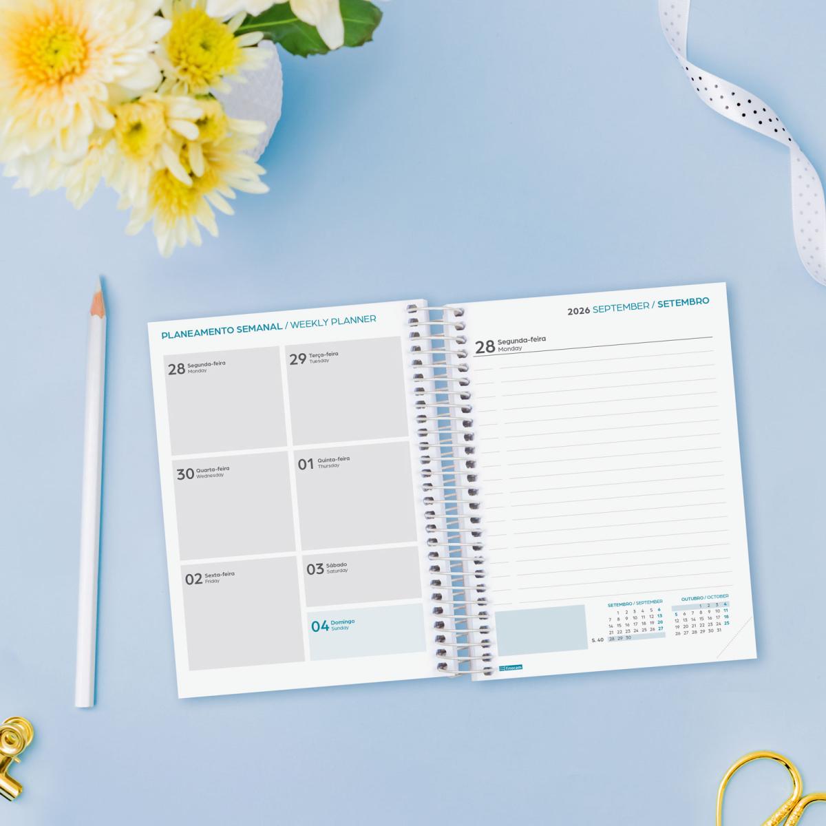 Agenda Escolar 2026-2027 Gamma 8.º ano - 120 x 164 mm, uma página por dia, Fiori Finocam, em português e multilingue Multicolor-3