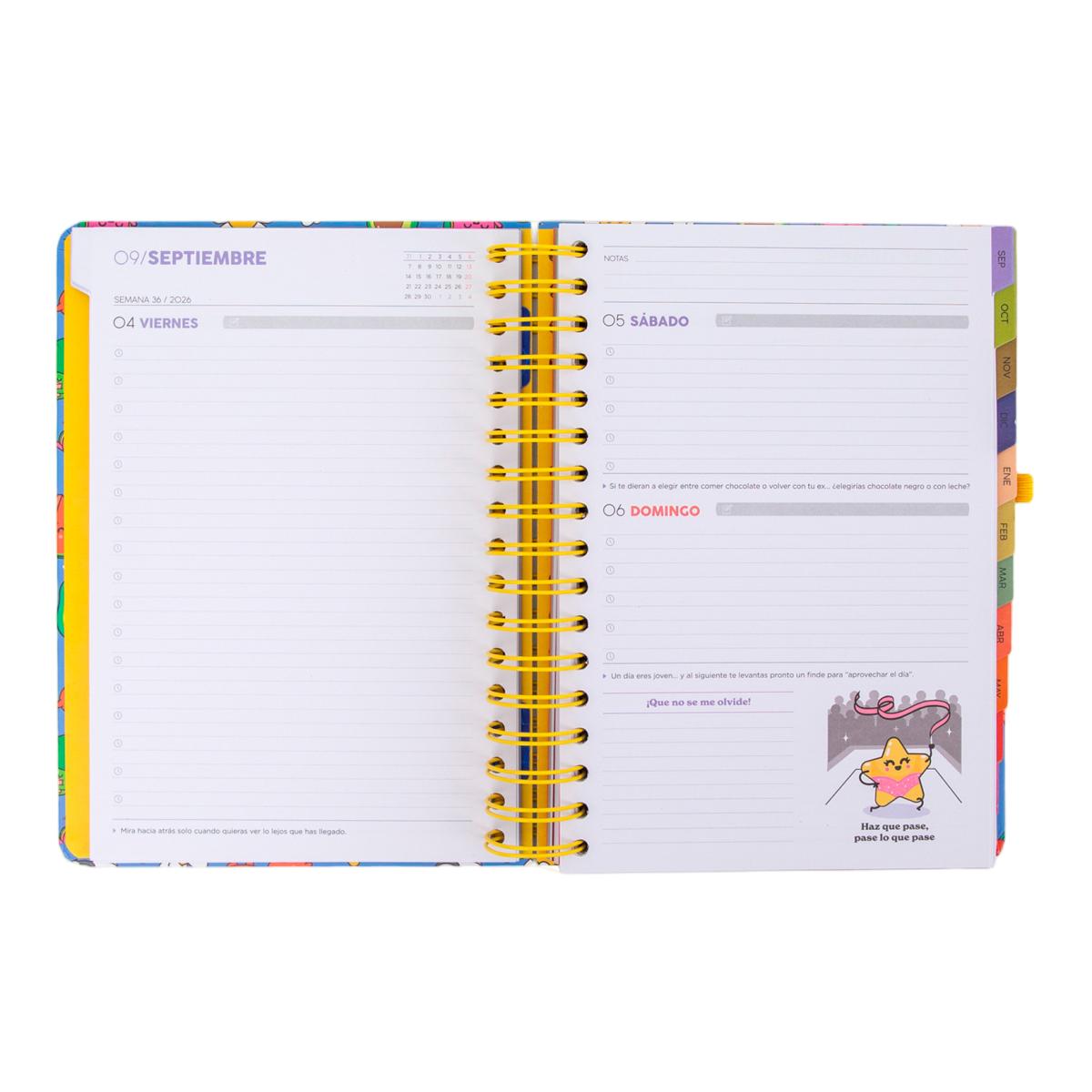 Agenda Escolar Mr. Wonderful 2026 2027 vista diaria. En mi mundo 8