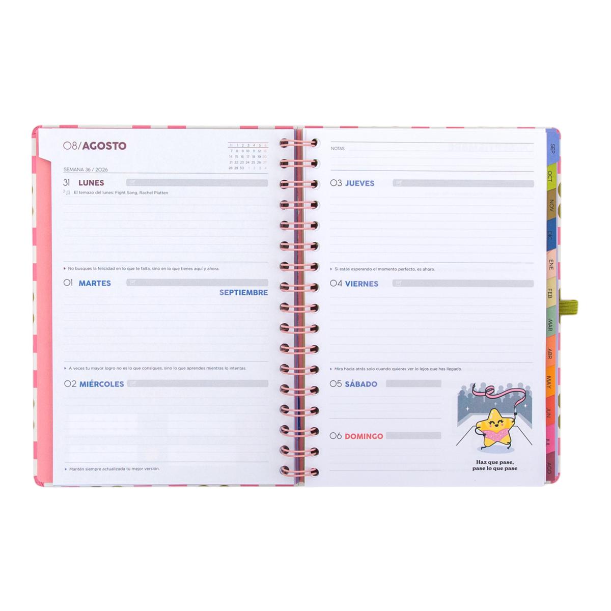 Agenda Escolar Mr. Wonderful 2026 2027 vista semanal. Vive hoy, planea siempre 8