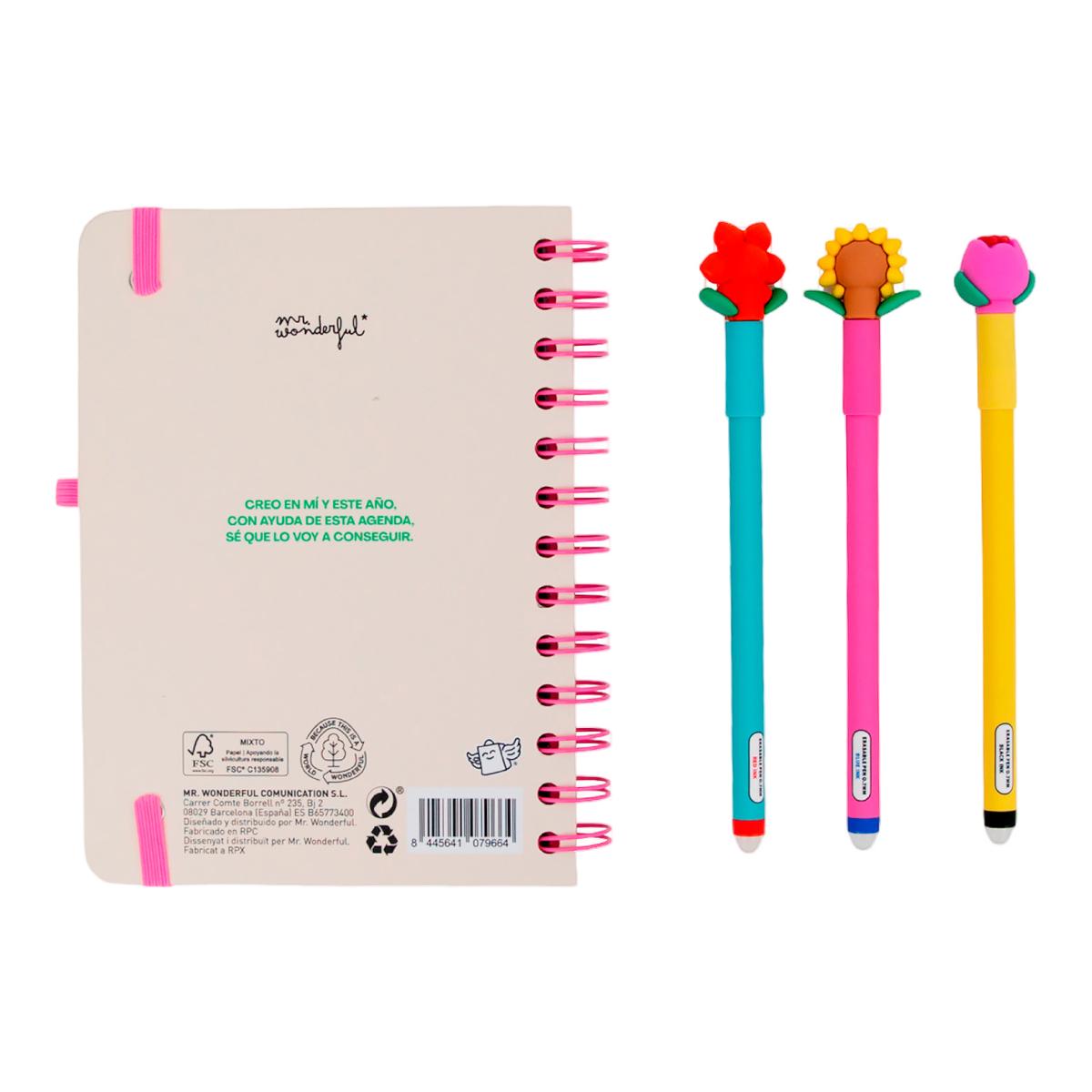 Set Agenda Escolar Mr. Wonderful 2026 2027 con 3 Bo-Bo's, pequeña, vista semanal. Ready 4