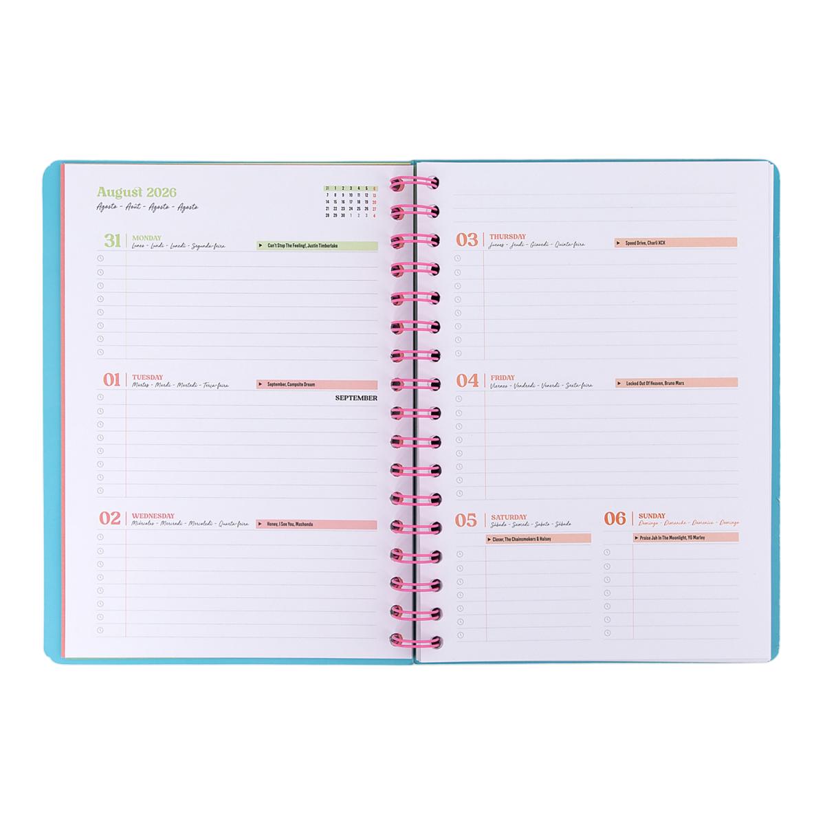 Agenda Escolar Mr. Wonderful 2026 2027. Basic, vista semanal . To plan or not to plan 6