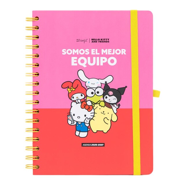 Agenda Escolar 2026 2027 Hello Kitty & Friends Mr. Wonderful, vista semanal. Somos el mejor equipo