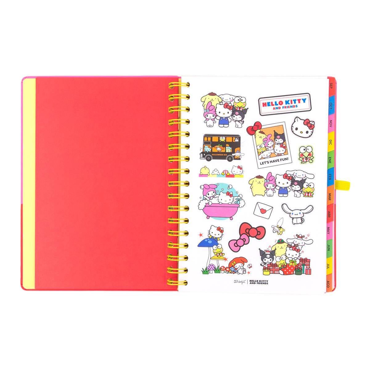 Agenda Escolar 2026 2027 Hello Kitty & Friends Mr. Wonderful, vista semanal. Somos el mejor equipo 4