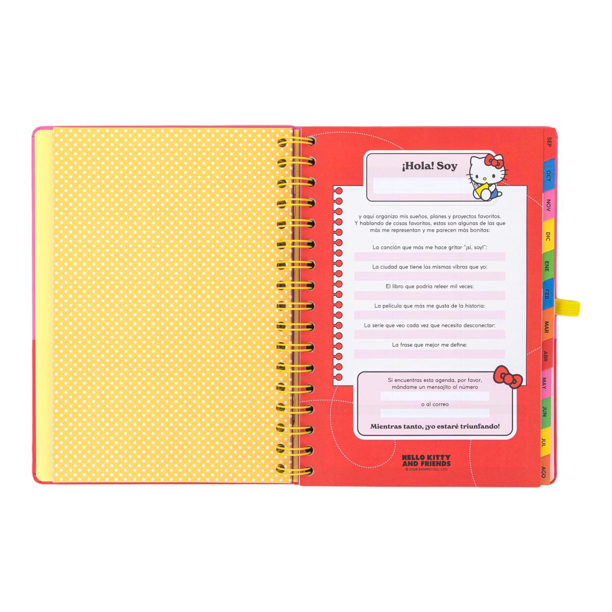 Agenda Escolar 2026 2027 Hello Kitty & Friends Mr. Wonderful, vista semanal. Somos el mejor equipo 5