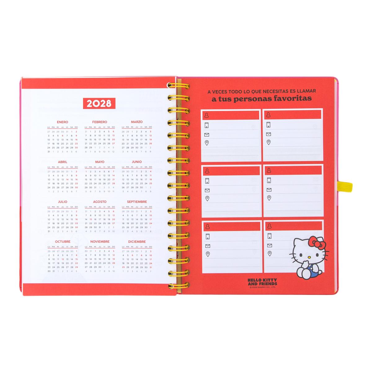 Agenda Escolar 2026 2027 Hello Kitty & Friends Mr. Wonderful, vista semanal. Somos el mejor equipo 9