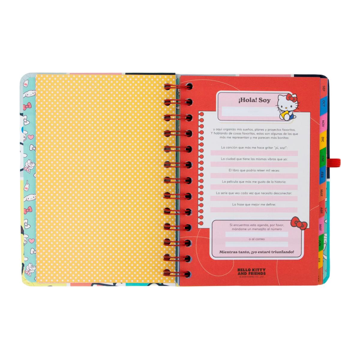 Set Agenda Escolar 2026 2027 Hello Kitty & Friends Mr. Wonderful con 3 Bo-Bo's. Pequeña, vista semanal. Somos el mejor equipo 7