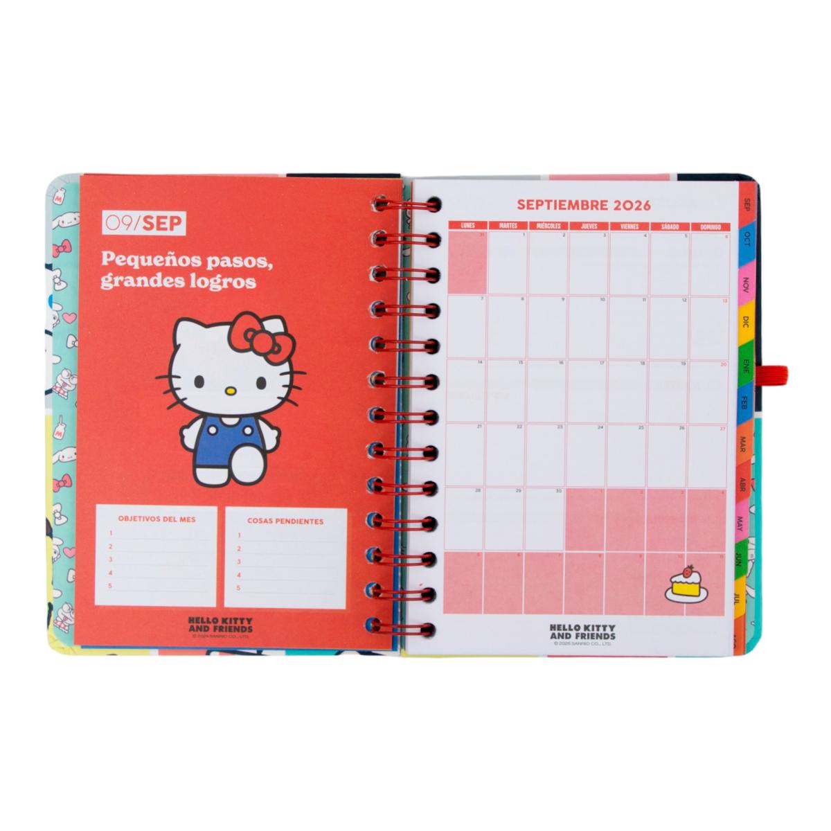 Set Agenda Escolar 2026 2027 Hello Kitty & Friends Mr. Wonderful con 3 Bo-Bo's. Pequeña, vista semanal. Somos el mejor equipo 9