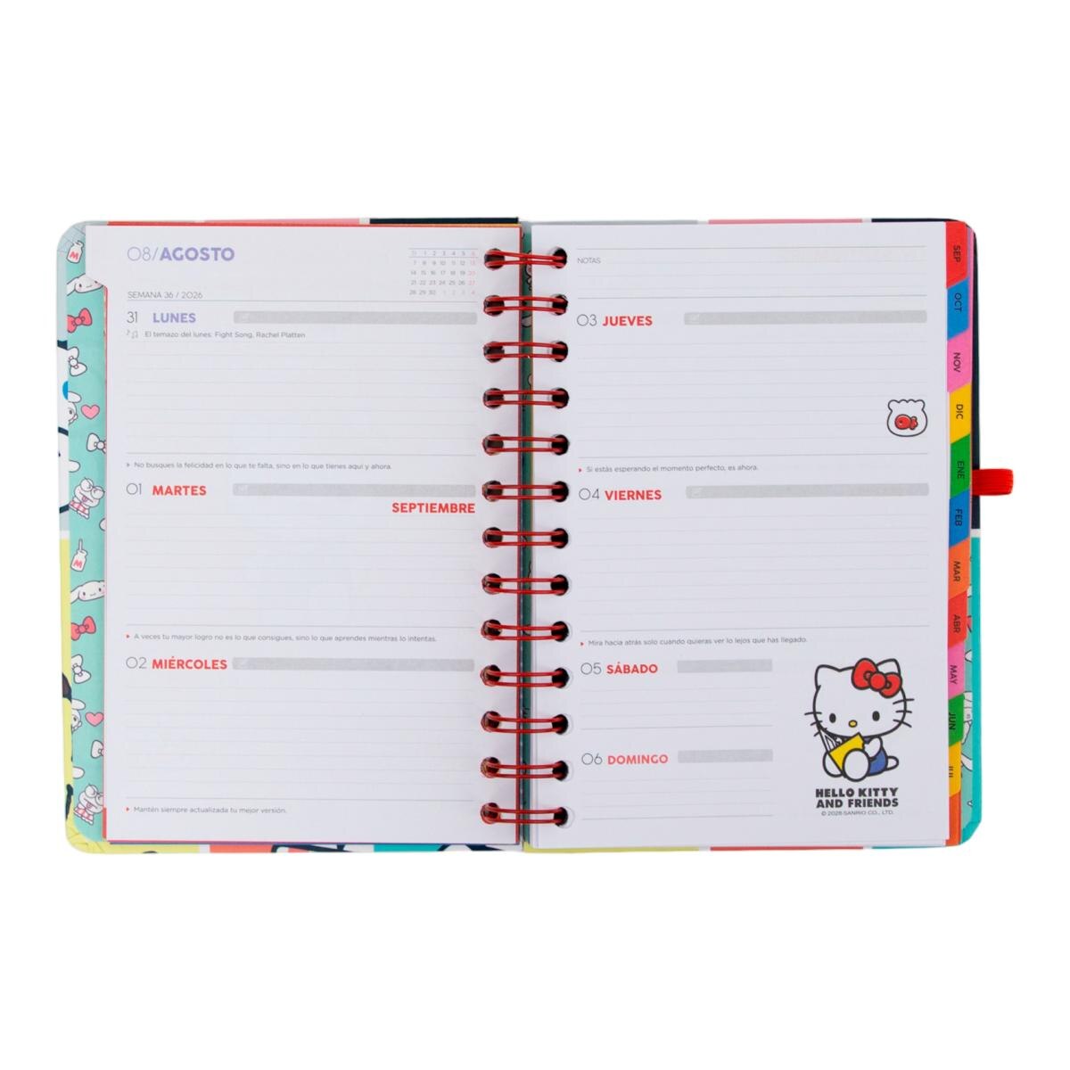 Set Agenda Escolar 2026 2027 Hello Kitty & Friends Mr. Wonderful con 3 Bo-Bo's. Pequeña, vista semanal. Somos el mejor equipo 10
