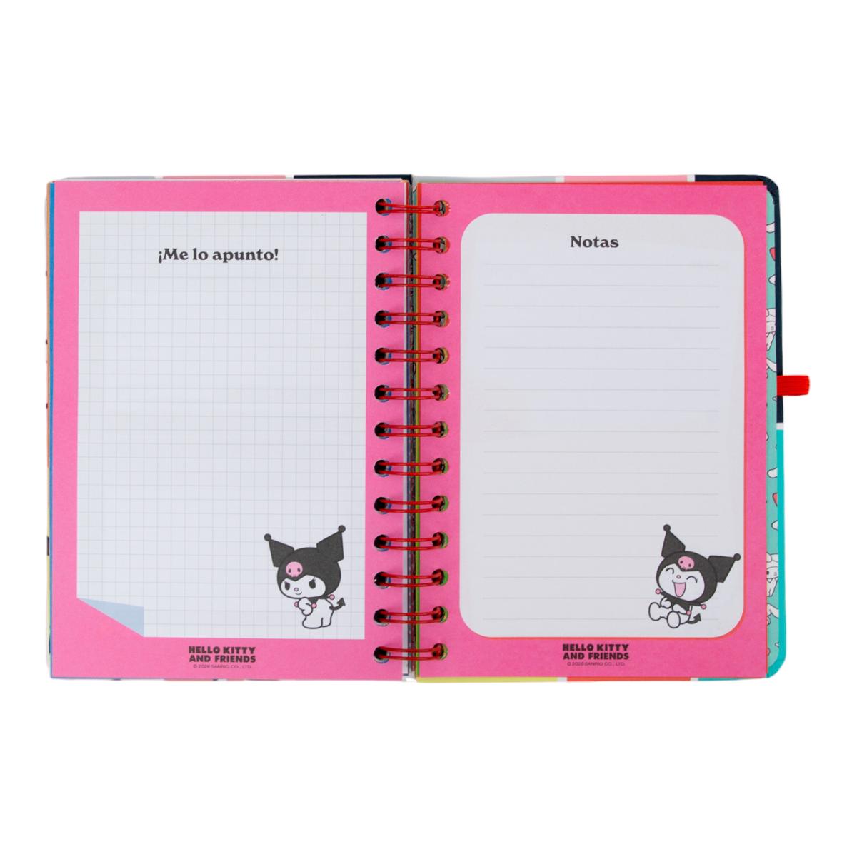 Set Agenda Escolar 2026 2027 Hello Kitty & Friends Mr. Wonderful con 3 Bo-Bo's. Pequeña, vista semanal. Somos el mejor equipo 12