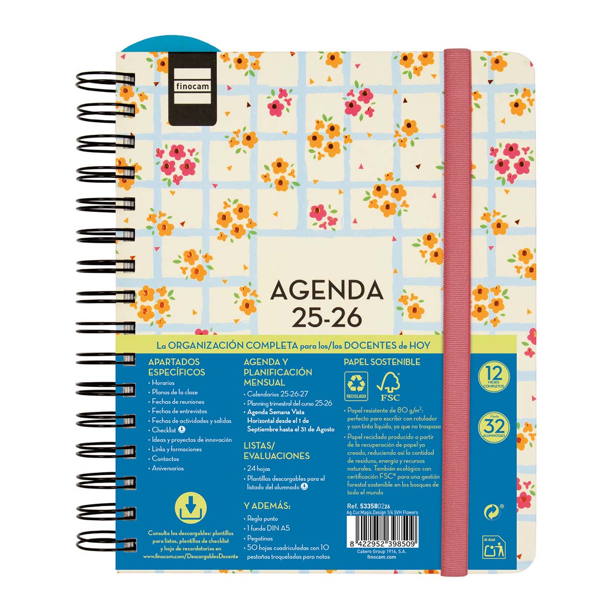 Imagen 0 de Agenda para el docente curso 2025-2026 Magistral 1/4-155x212 mm semana vista horizontal Flowers Finocam