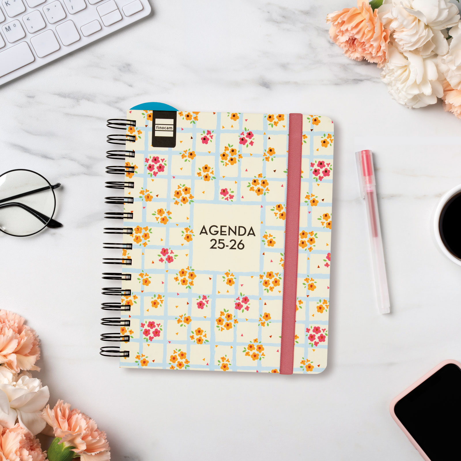Agenda para el docente curso 2025-2026 Magistral 1/4-155x212 mm semana vista horizontal Flowers Finocam Multicolor-2