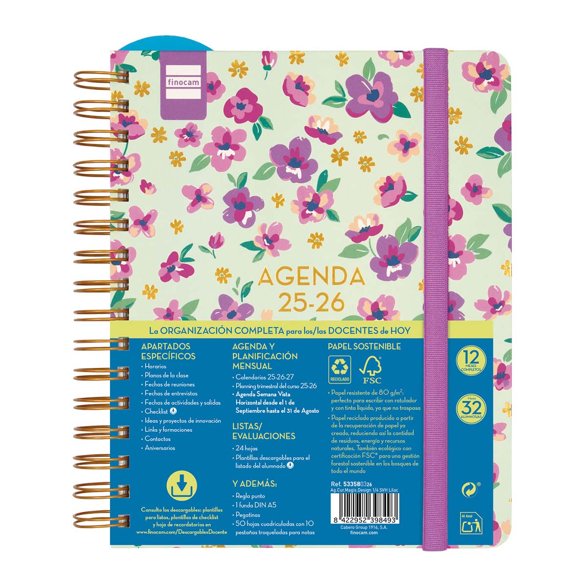 Imagen 0 de Agenda para el docente curso 2025-2026 Magistral 1/4-155x212 mm semana vista horizontal Lilac Finocam