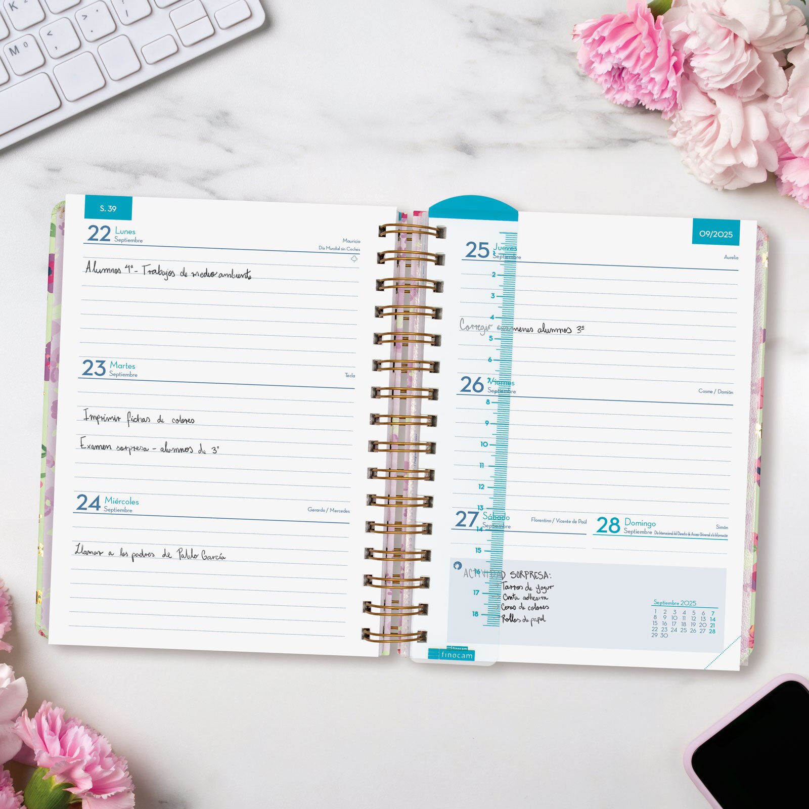 Agenda para el docente curso 2025-2026 Magistral 1/4-155x212 mm semana vista horizontal Lilac Finocam Multicolor-3