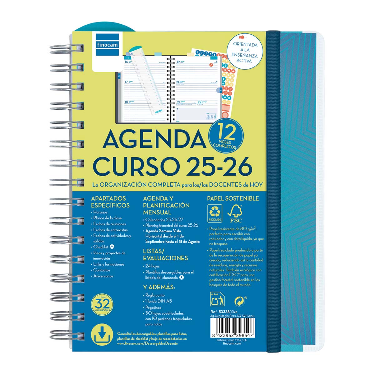 Imagen 0 de Agenda para el docente curso 2025-2026 Magistral 1/4-155x212 mm semana vista horizontal Finocam azul