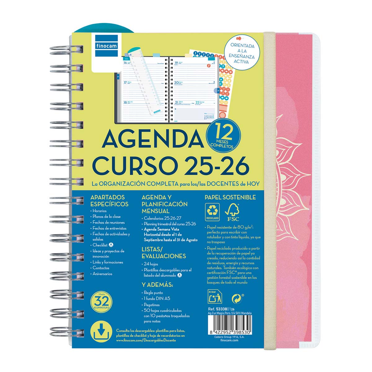 Imagen 0 de Agenda para el docente curso 2025-2026 Magistral 1/4-155x212 mm semana vista horizontal mandala Finocam