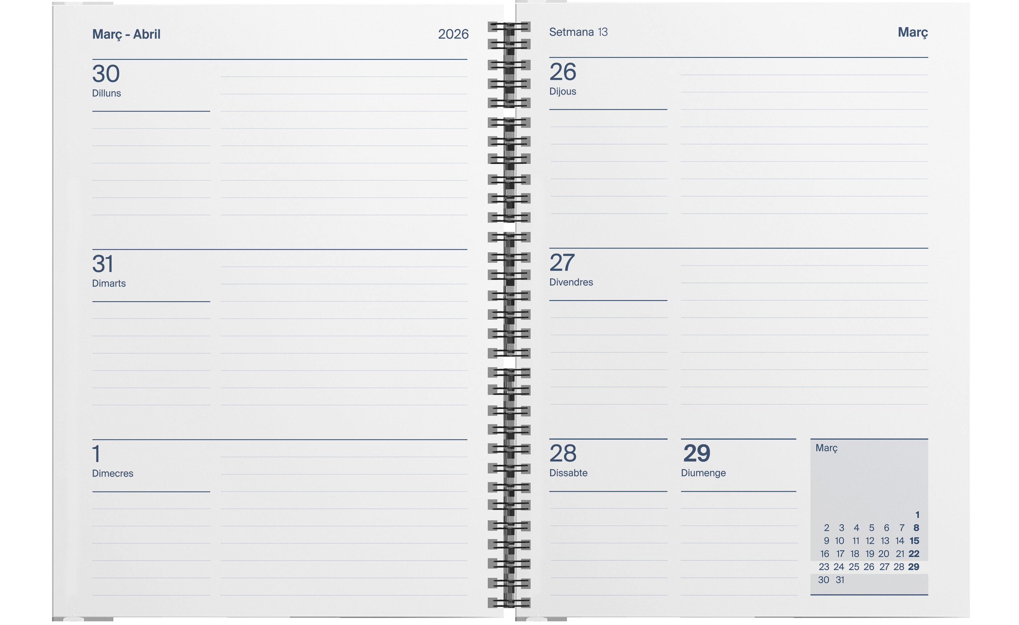 Agenda para Professores 2025-2026, Vista Semanal, Tamanho 16,5 x 21,5, Additio, Branco Osso, Catalão 2