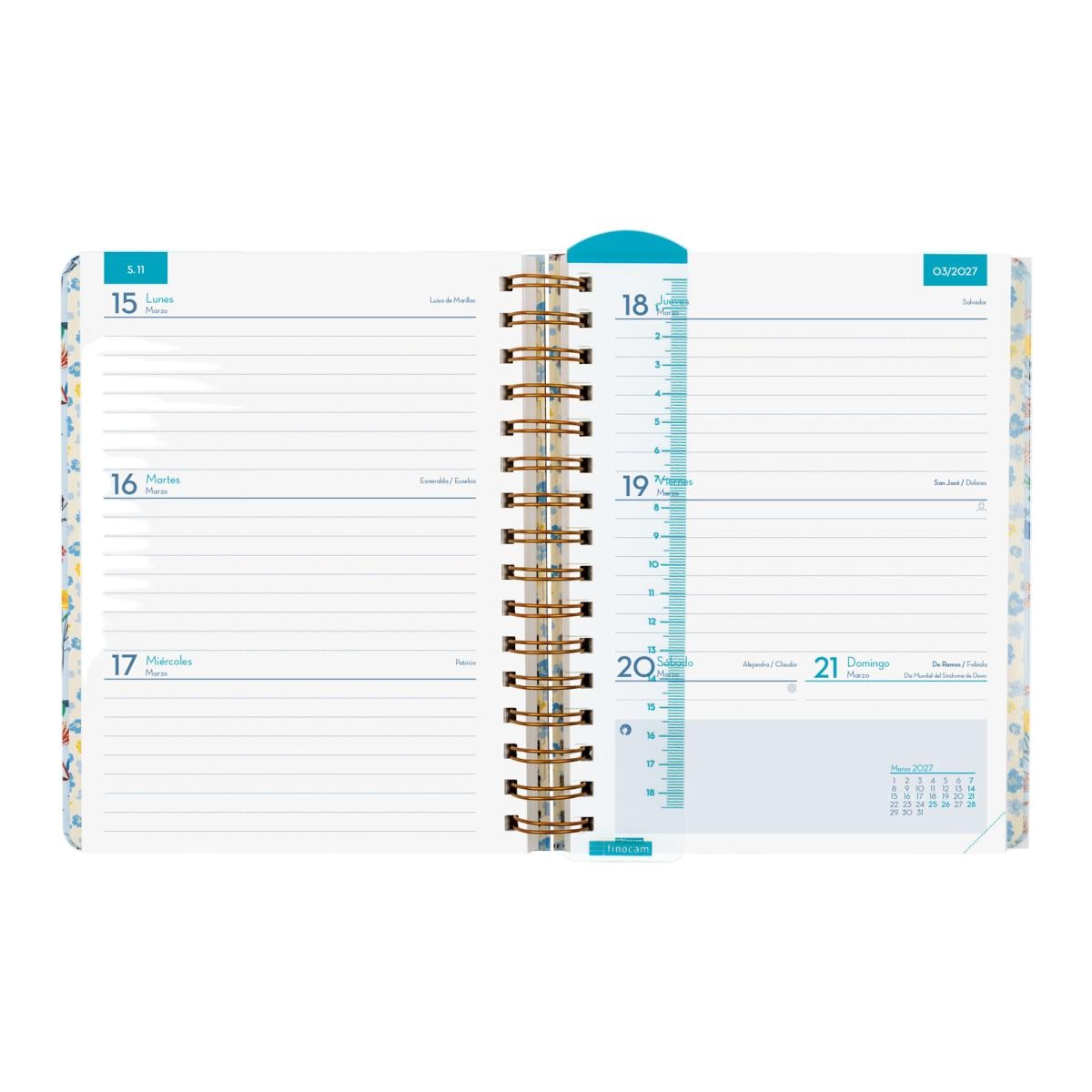 Agenda para el docente curso 2026-2027 Magistral Design 4º-155x212 mm semana vista horizontal Flowers Finocam 5