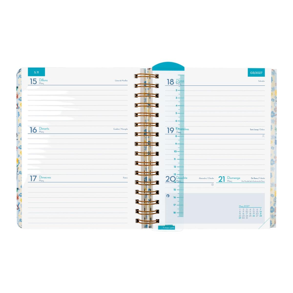 Agenda para el docente curso 2026-2027 Magistral Design 4º-155x212 mm semana vista horizontal Flowers Finocam catalán 5