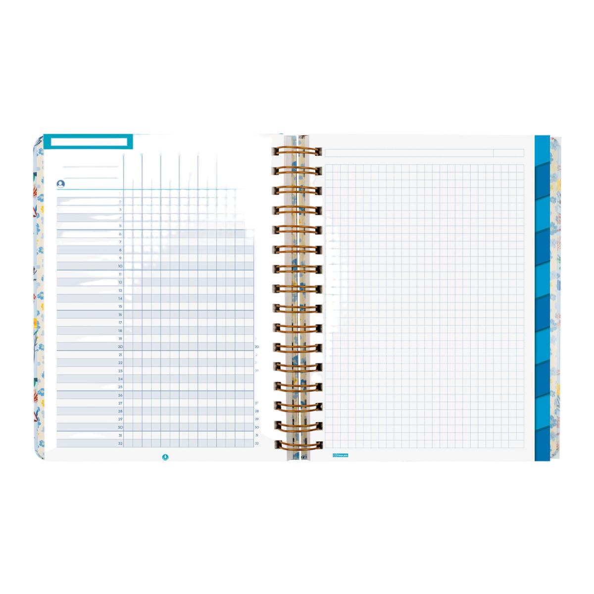 Agenda para el docente curso 2026-2027 Magistral Design 4º-155x212 mm semana vista horizontal Flowers Finocam catalán 6