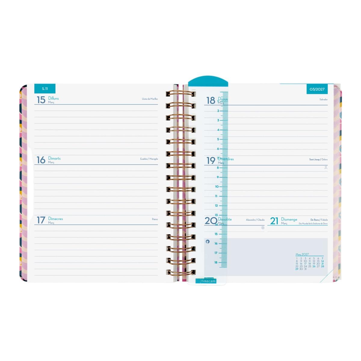 Agenda para el docente curso 2026-2027 Magistral Design 4º-155x212 mm semana vista horizontal Lilac Finocam catalán 5