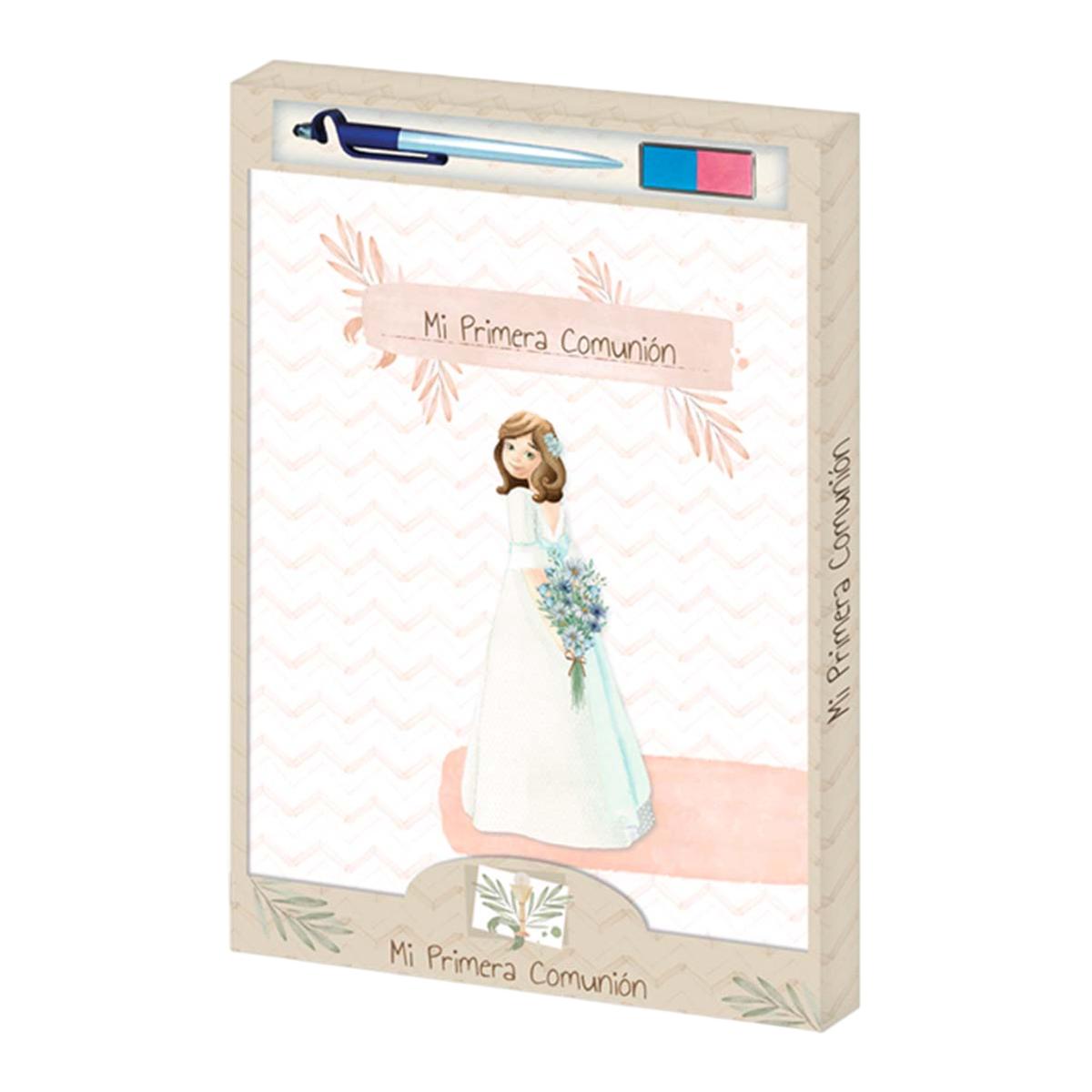 Imagem 0 de Set Livro + esferográfica + gravura de impressões comunhão Arguval menina ramo flores