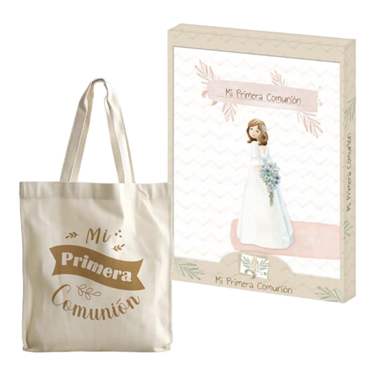 Imagen 0 de Set regalo libro comunión + bolsa tela Tote Arguval niña ramo flores