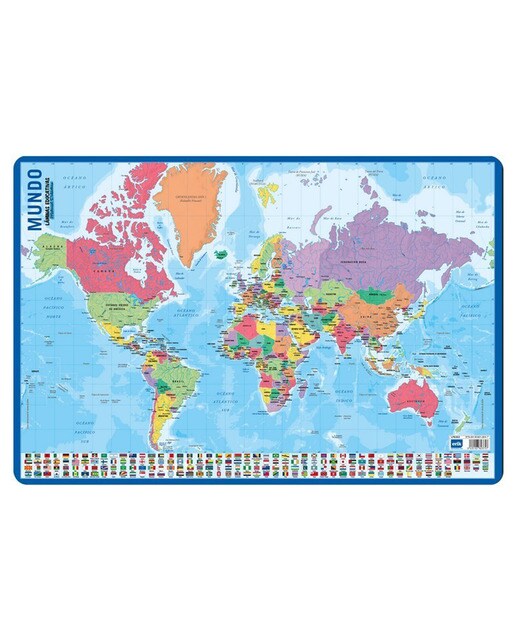 Imagen 0 de Lámina Educativa Mapa del Mundo Banderas Azul y Celeste