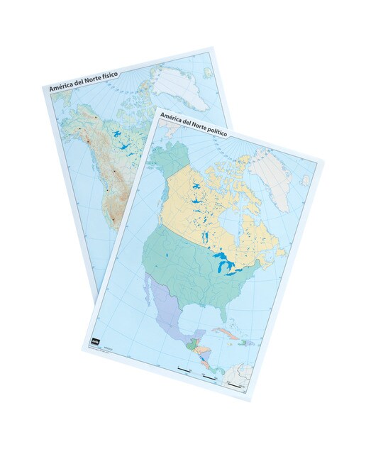 Pack de 10 Mapas Mundi América do Norte (5 Políticos + 5 Físicos) Azul-2