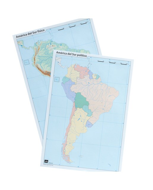 Pack de 10 Mapas Mundi América do Sul (5 Políticos + 5 Físicos) Azul-2