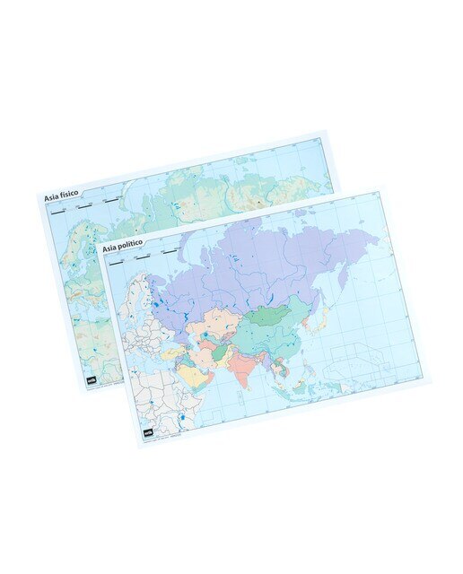 Pack de 10 Mapas Mundi Ásia (5 Políticos + 5 Físicos) Azul-2
