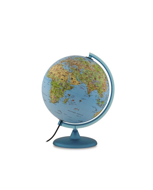 Globo Terrestre Safari, Diâmetro 25 cm e Luz Interior, Mapa Ilustrado e Livrete Incluído Azul-1
