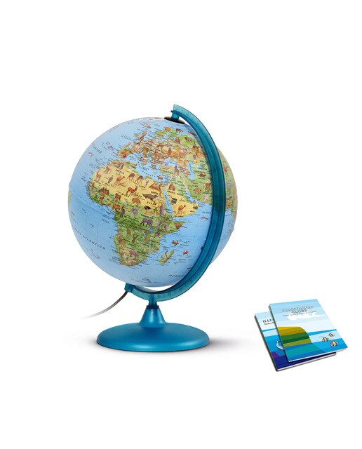 Globo Terrestre Safari, Diâmetro 25 cm e Luz Interior, Mapa Ilustrado e Livrete Incluído Azul-2