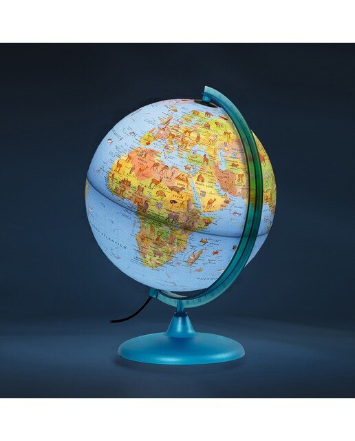 Globo Terrestre Safari, Diâmetro 25 cm e Luz Interior, Mapa Ilustrado e Livrete Incluído Azul-4