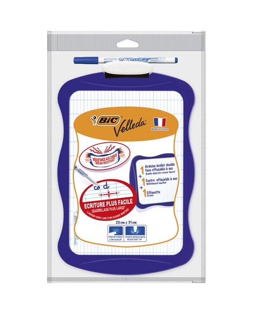 Pack de Pizarra Blanca Velleda con Marcador y Borrador. Tamaño 21x31cm BIC 3