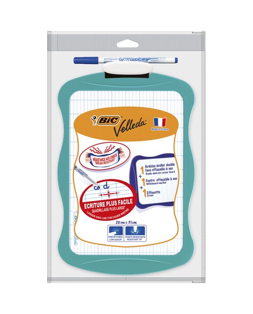 Pack de Pizarra Blanca Velleda con Marcador y Borrador. Tamaño 21x31cm BIC 5