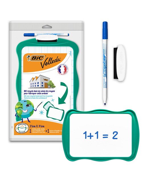 Pack de Pizarra Blanca Reciclada Velleda con Marcador y Borrador. Tamaño 21x31cm BIC 3