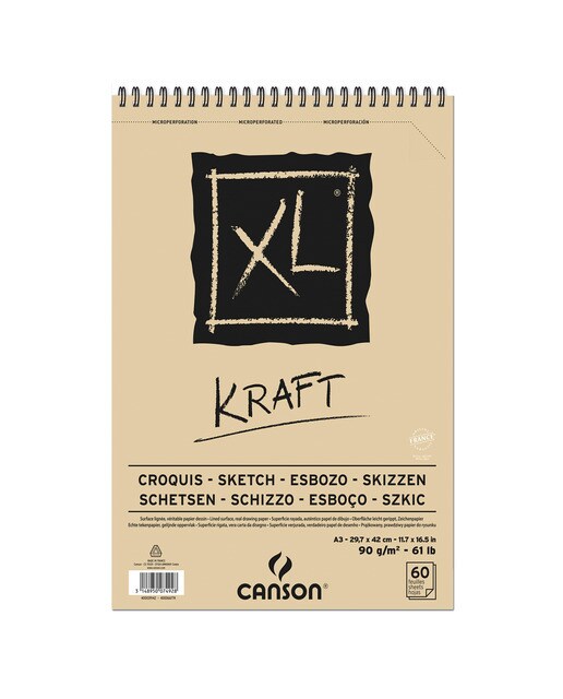Álbum Espiral, Micro-perfurado, 21 x 29,7 cm, 60 Folhas, XL Kraft, Efeito de Linhas, 90 g, Canson Bege 1